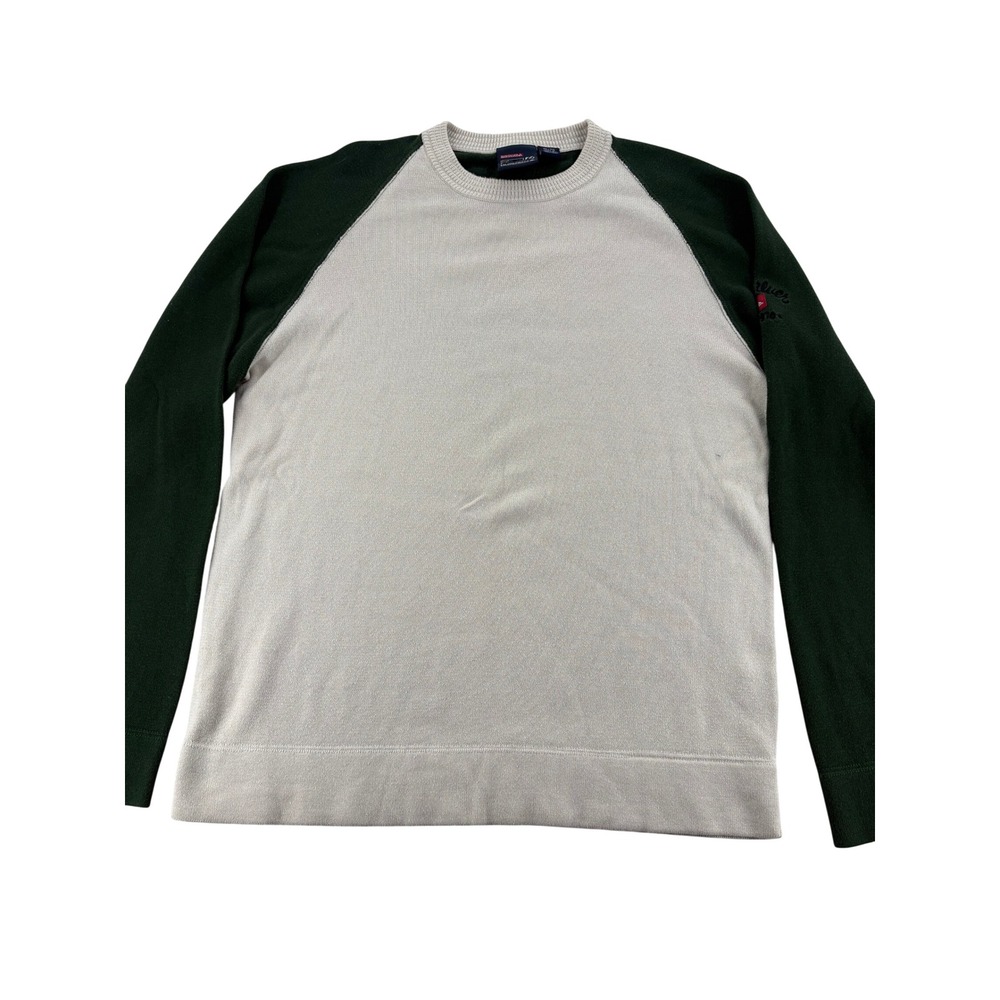 Quiksilver Sweater XL Quikjean Raglan Two Tone Cream Green Knit Pullover
